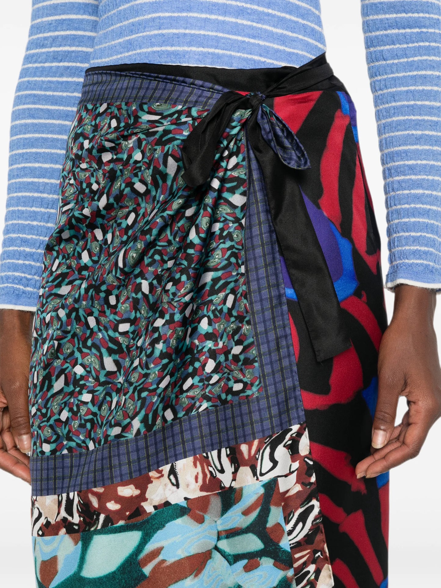 patchwork-print wrap midi skirt