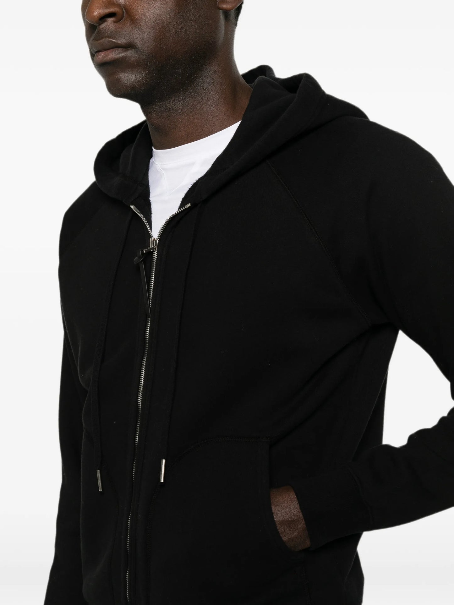 zip-fastening drawstring hoodie
