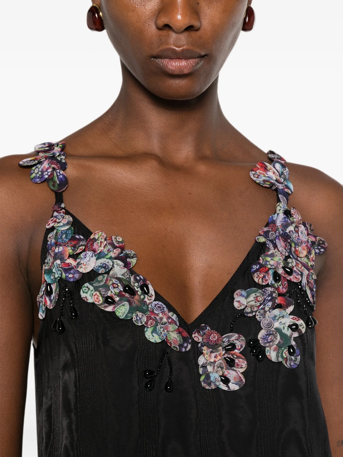floral-embellished moiré-effect mini dress