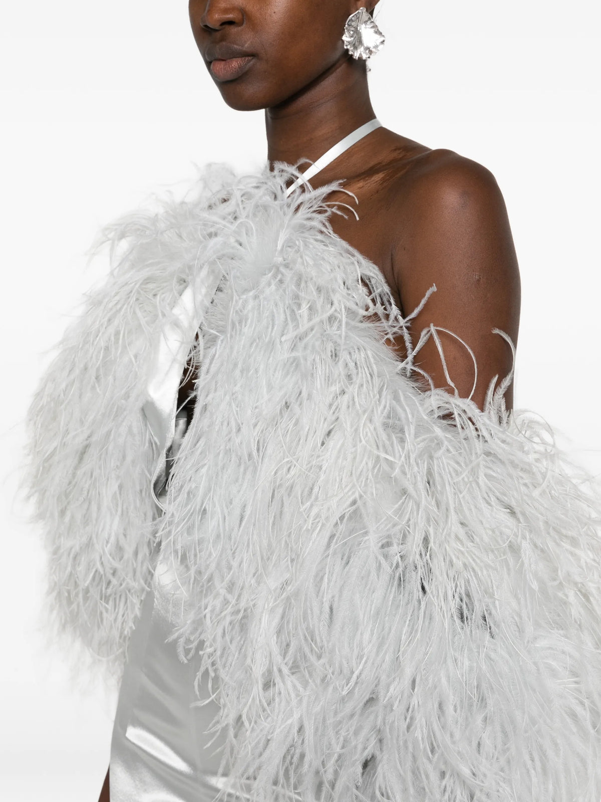 feather-trim maxi dress