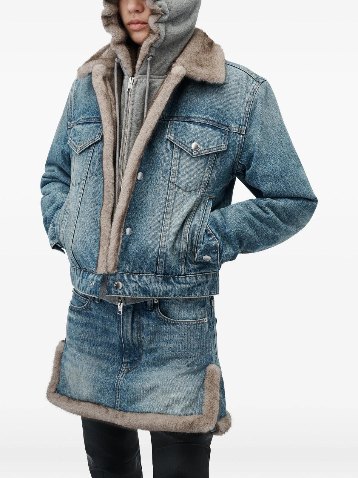 denim jacket w/ faux mink lining