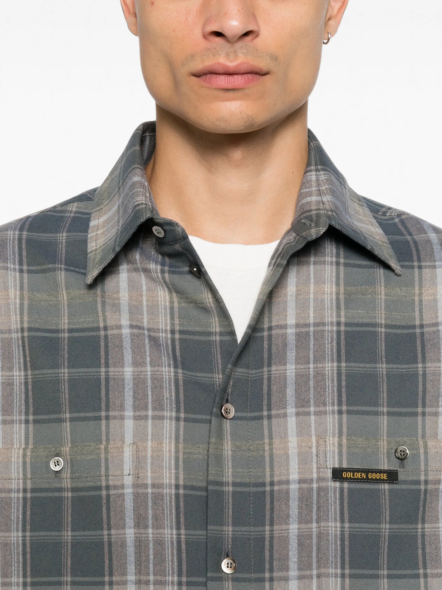 check-pattern logo-patch shirt