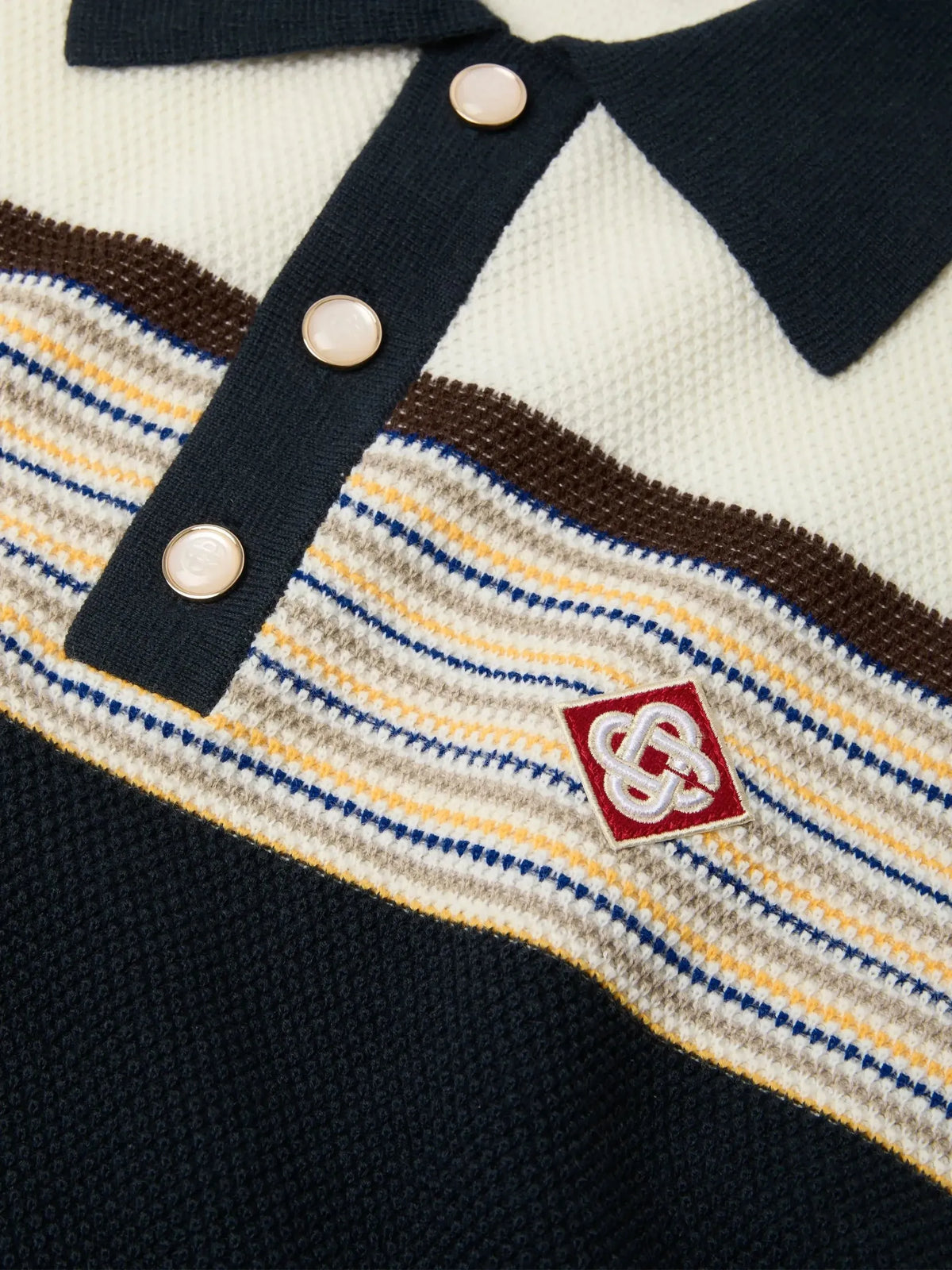 Café Culture striped logo-patch polo shirt