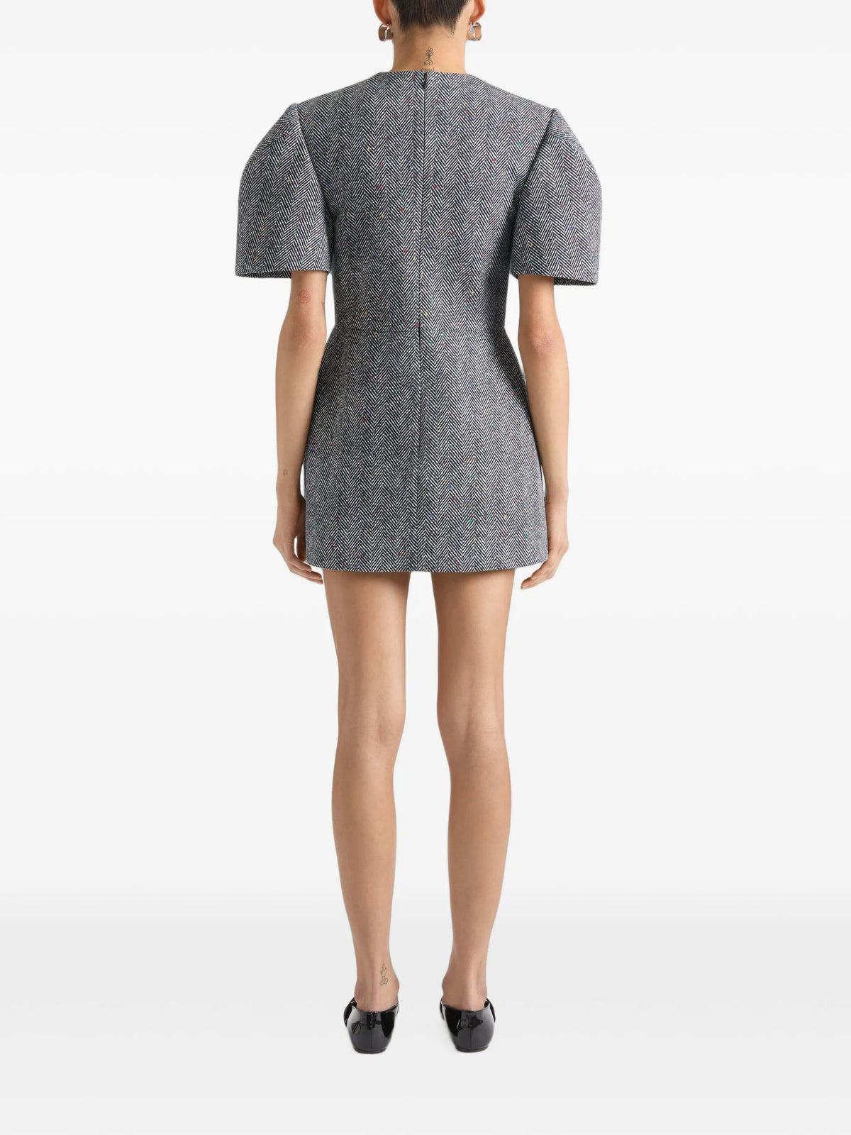 Cocoon mini dress in cotton herringbone