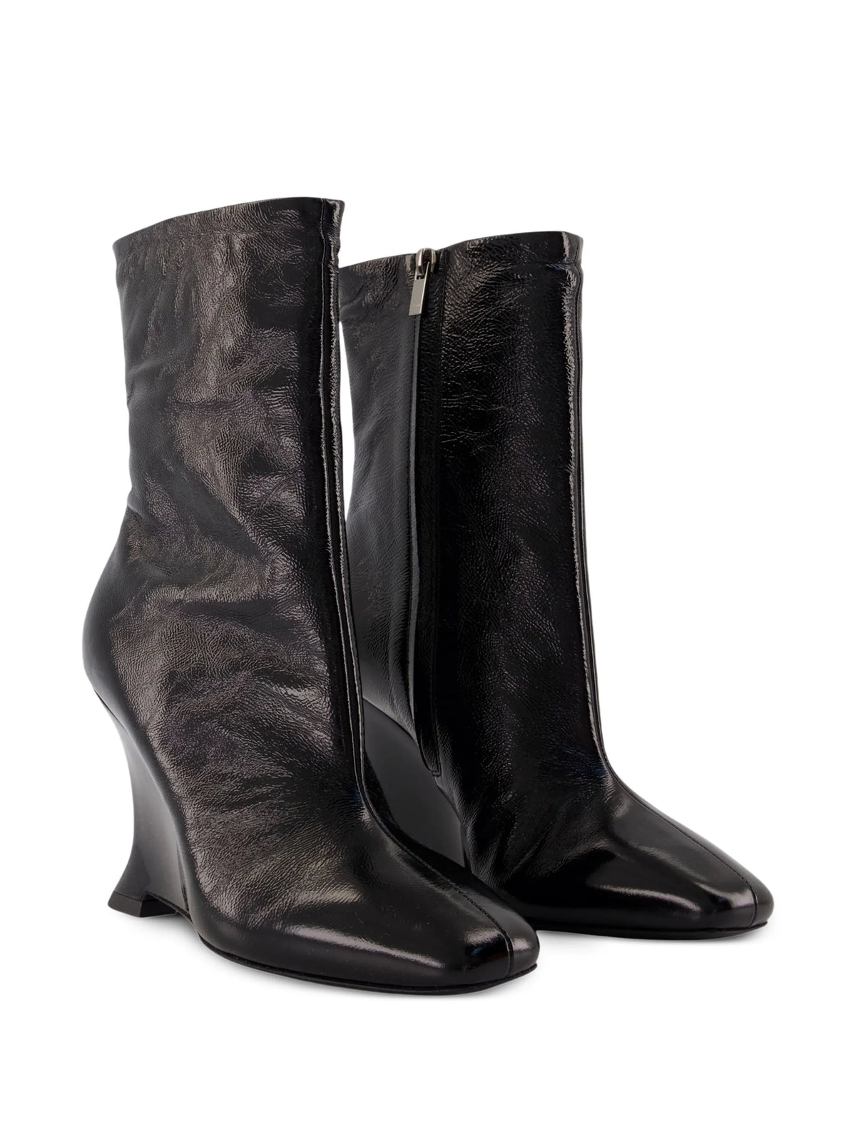 patent-leather wedge ankle boots