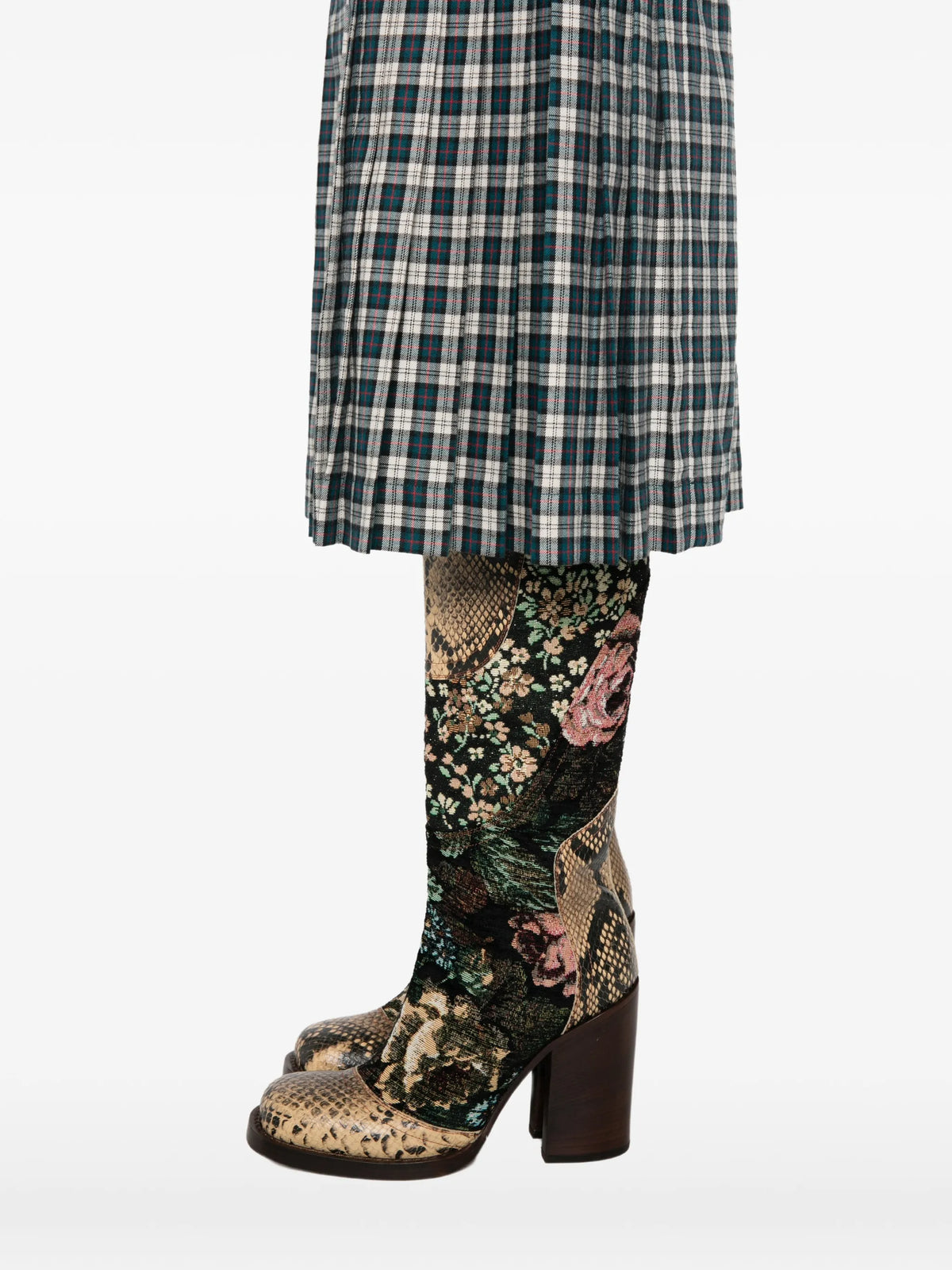 Sianora check-pattern midi pleated skirt