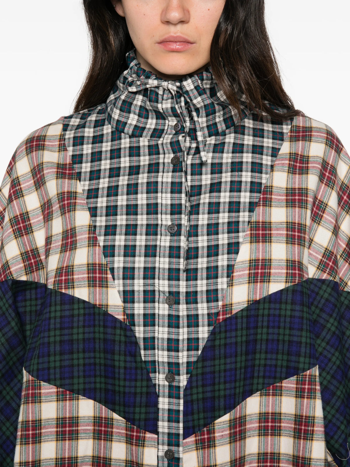 patchwork check-pattern shirt