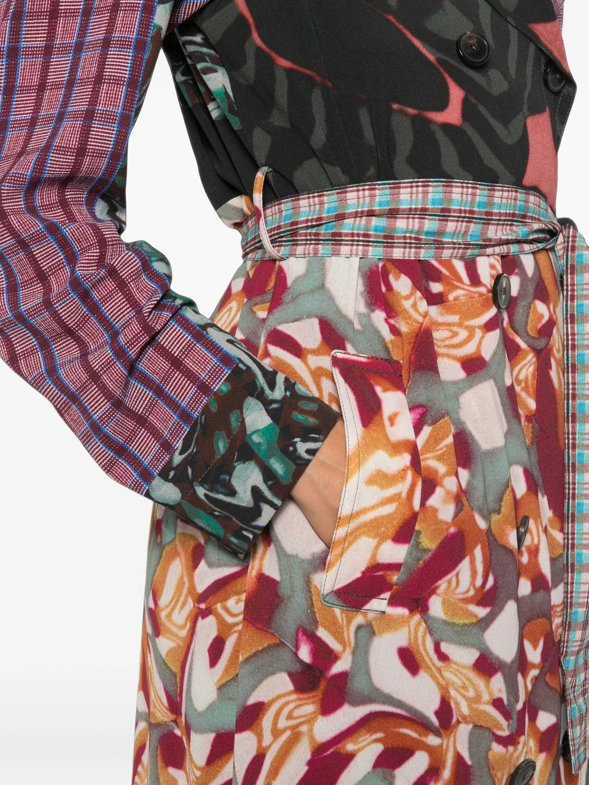 patchwork double-breasted coat