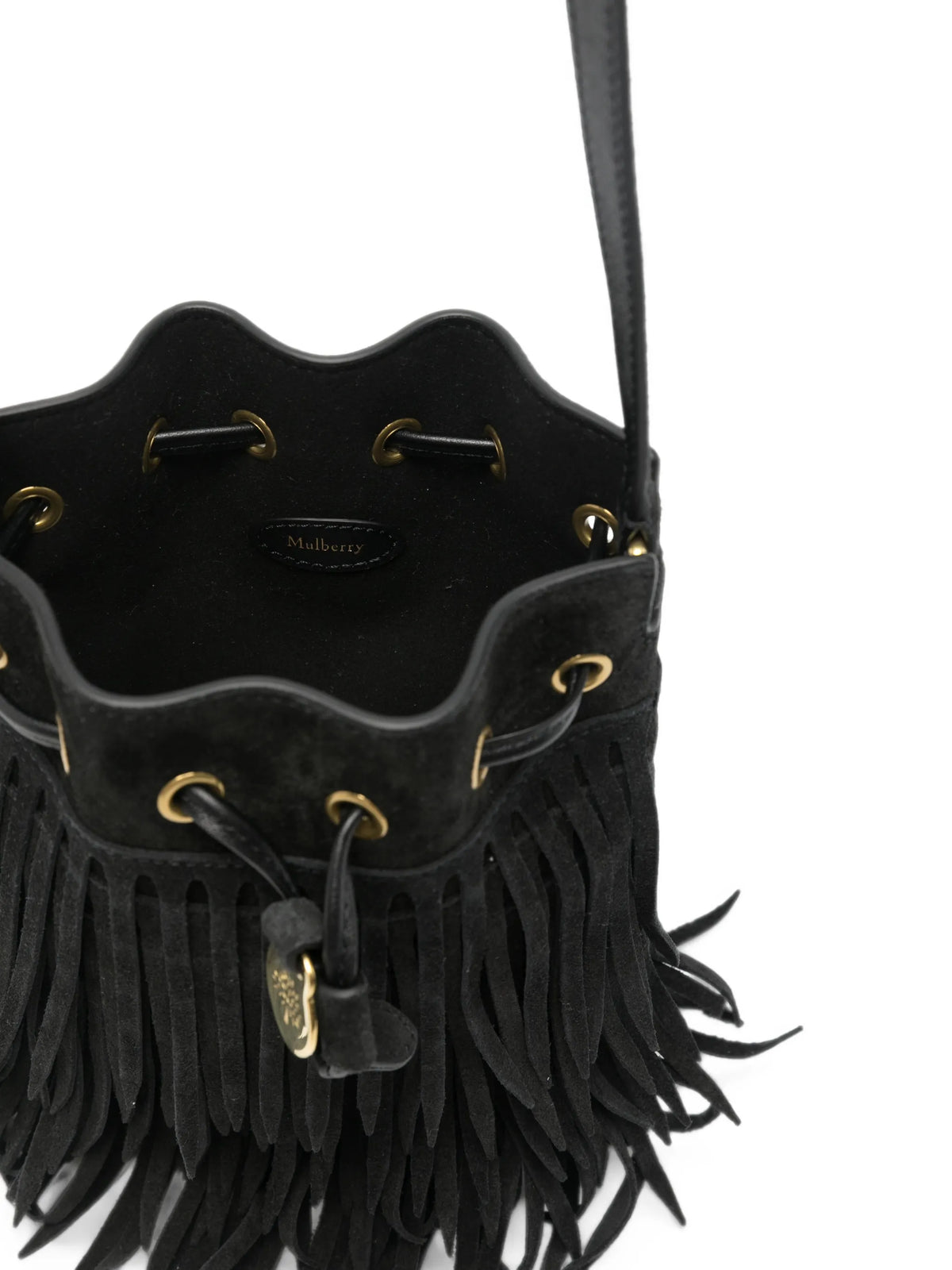 fringed drawstring bucket bag