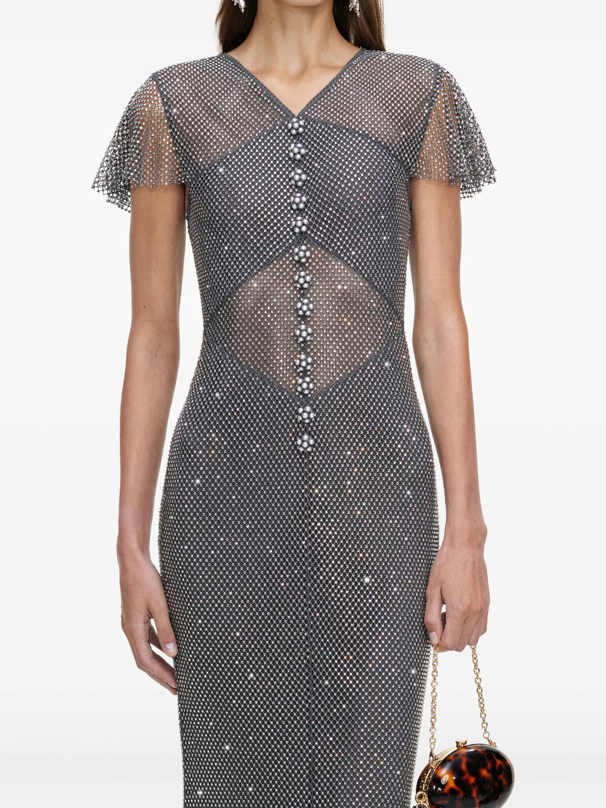 rhinestone-embellished fishnet maxi dress