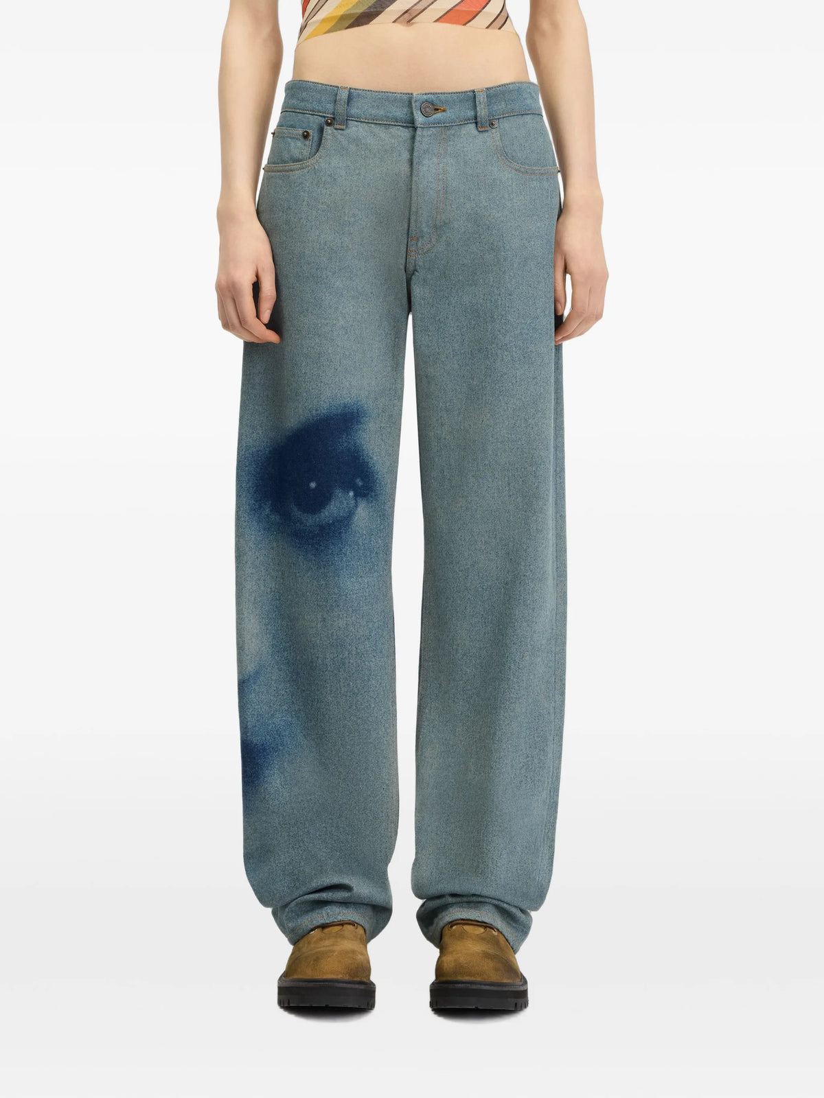 face-print straight-leg jeans