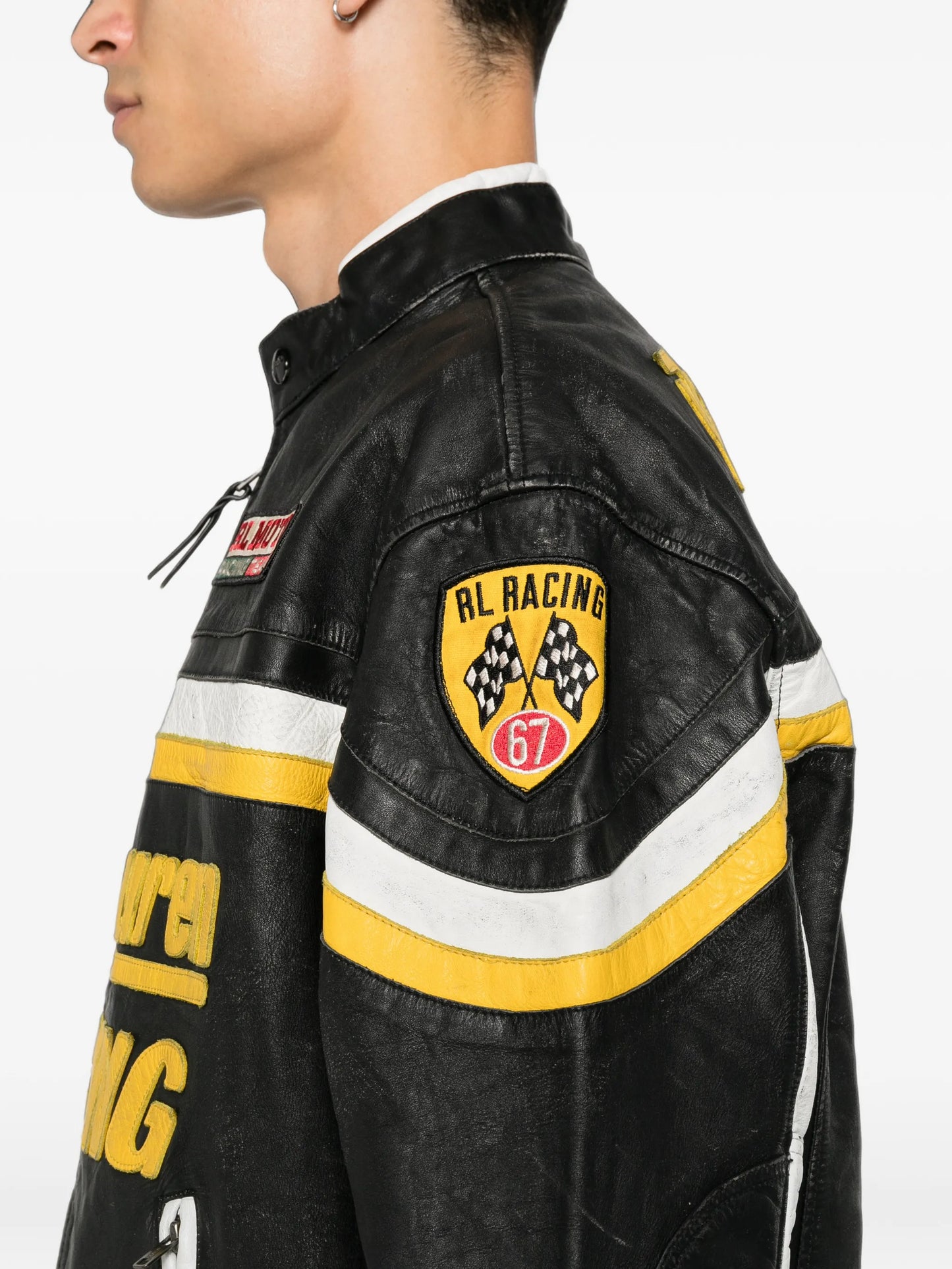 logo-patch leather jacket