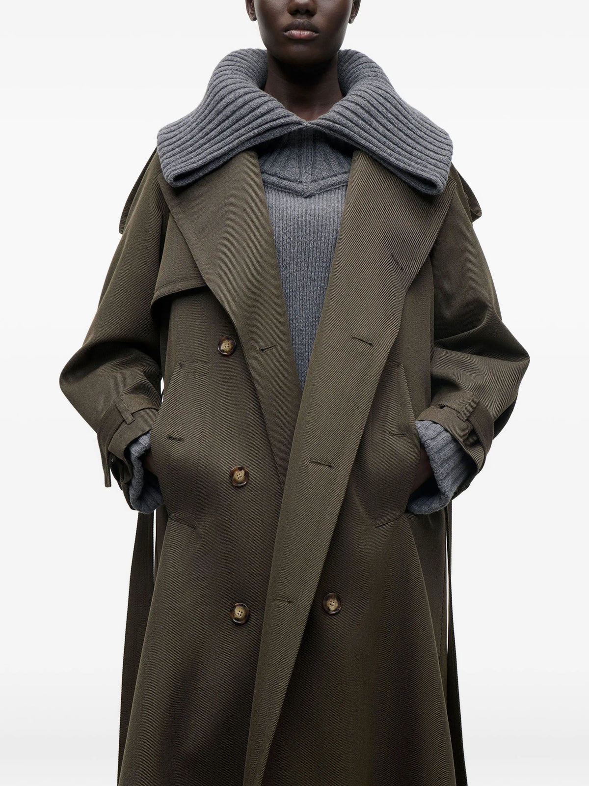 double-breasted belted trench coat