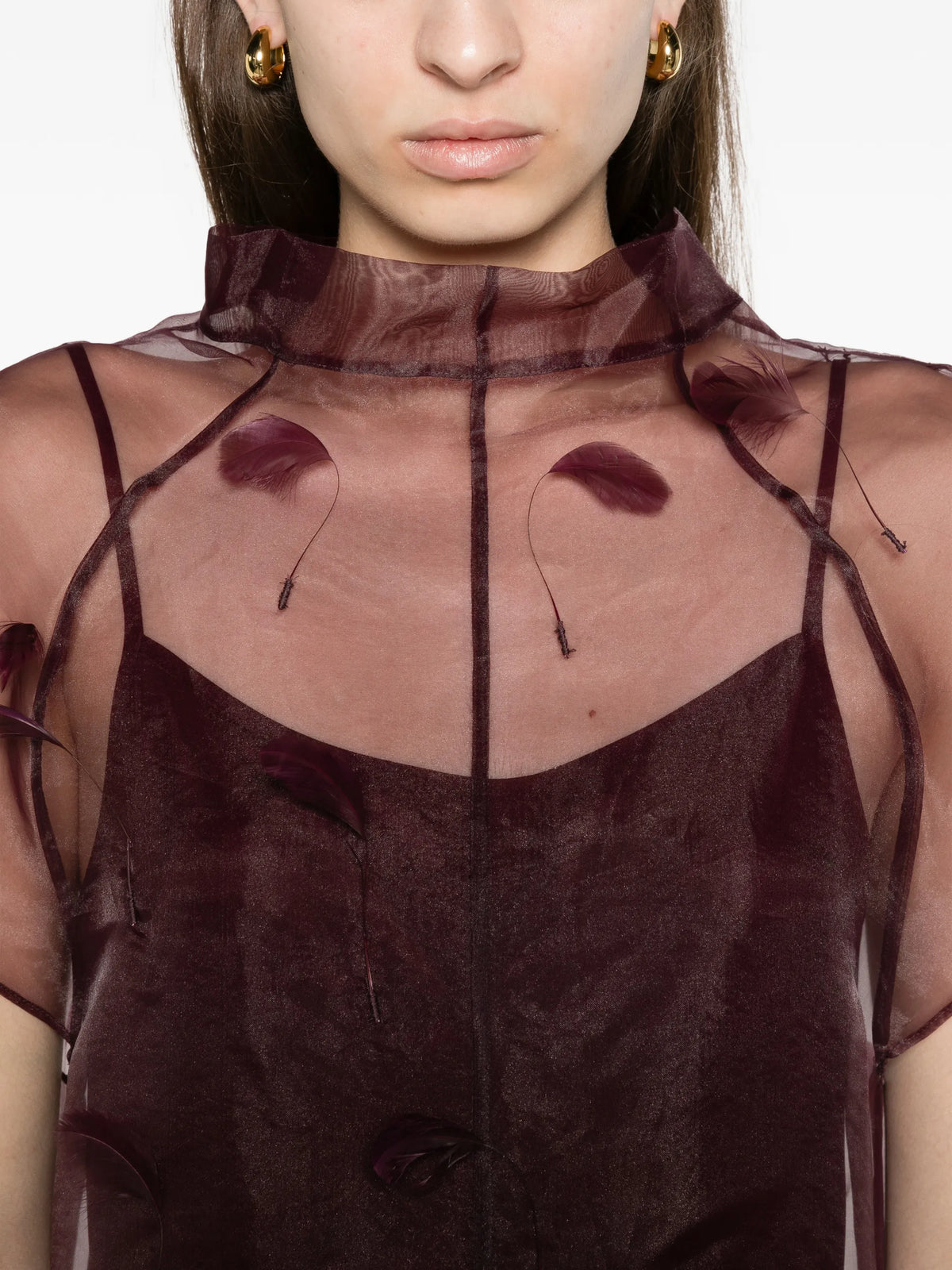 Pauline organza feather midi dress