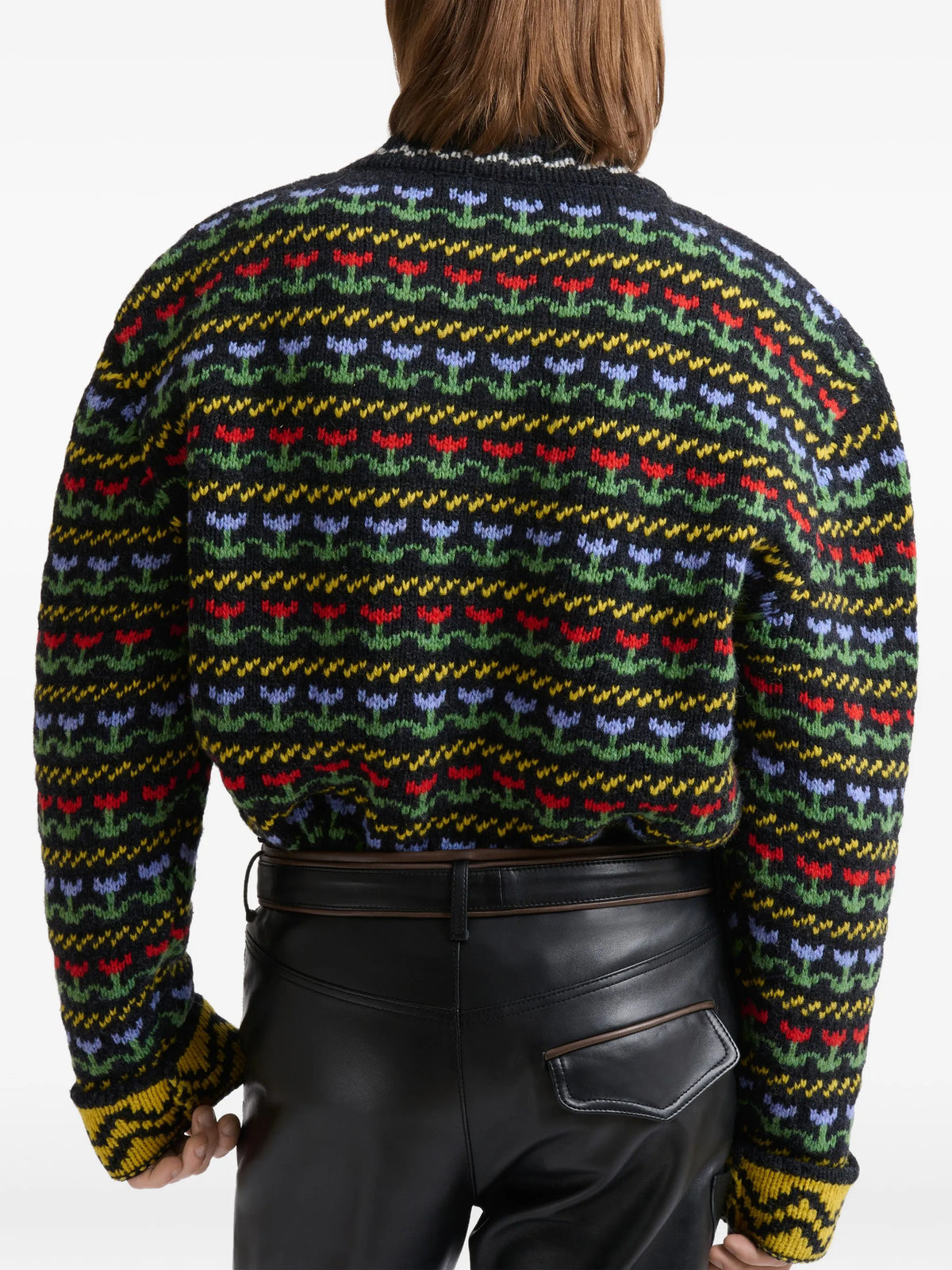 black shetland wool sweater with fairisle motif