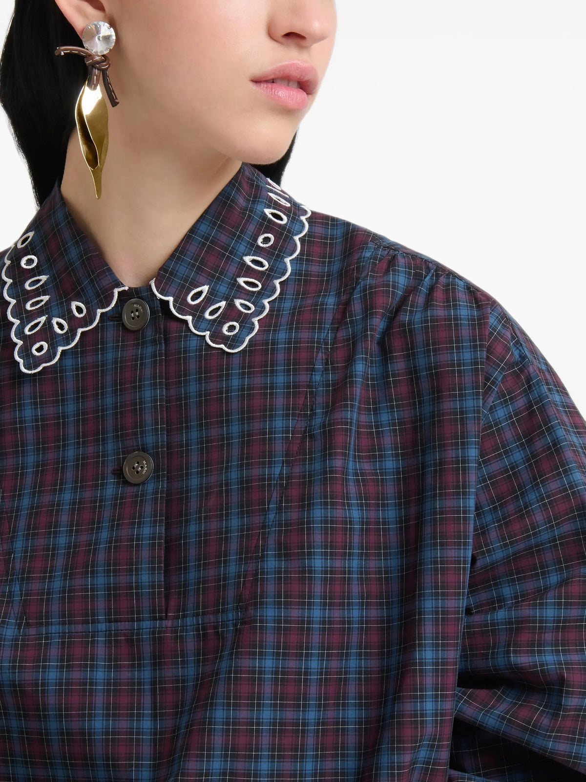 plaid broderie anglaise shirt