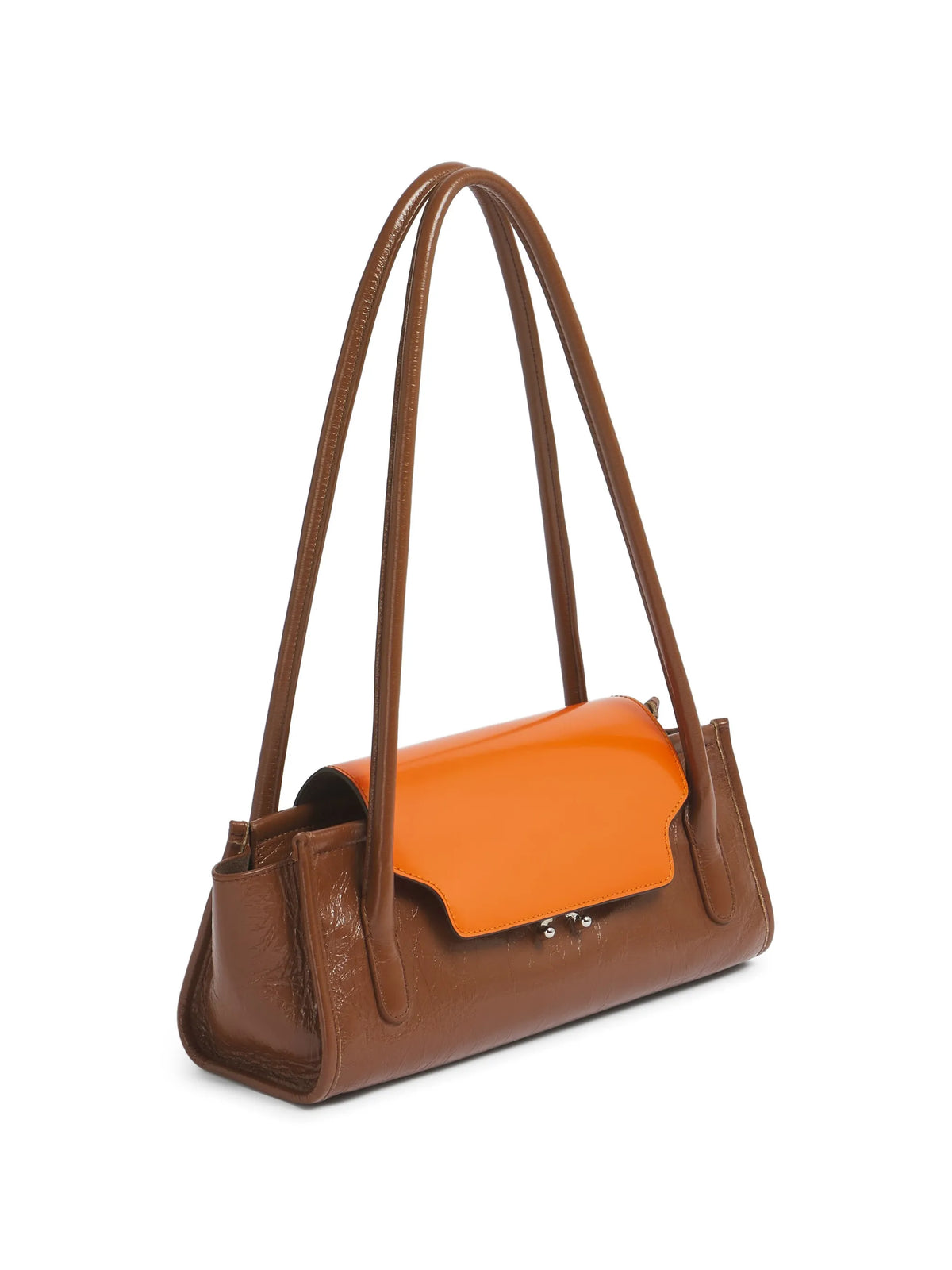 brown and orange leather Trunkette bag