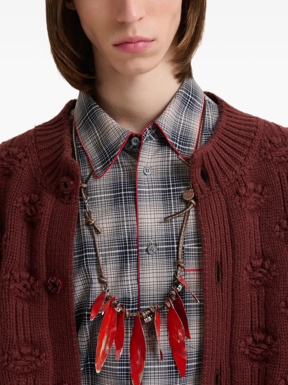 brown fisherman wool-cashmere cardigan