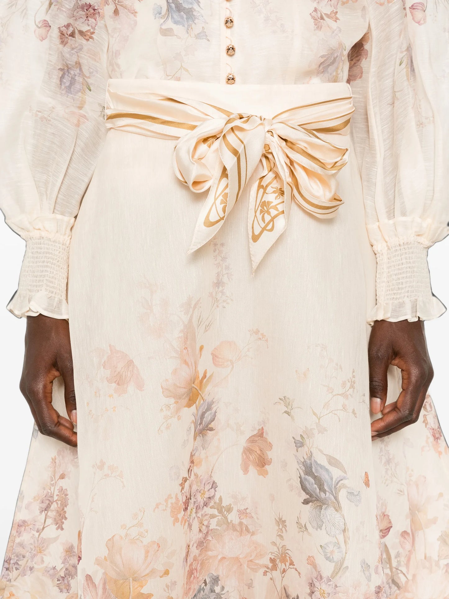 floral-print belted midi skirts