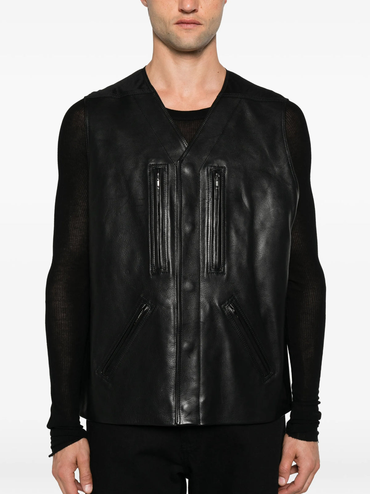multi-panelled layered leather jacket