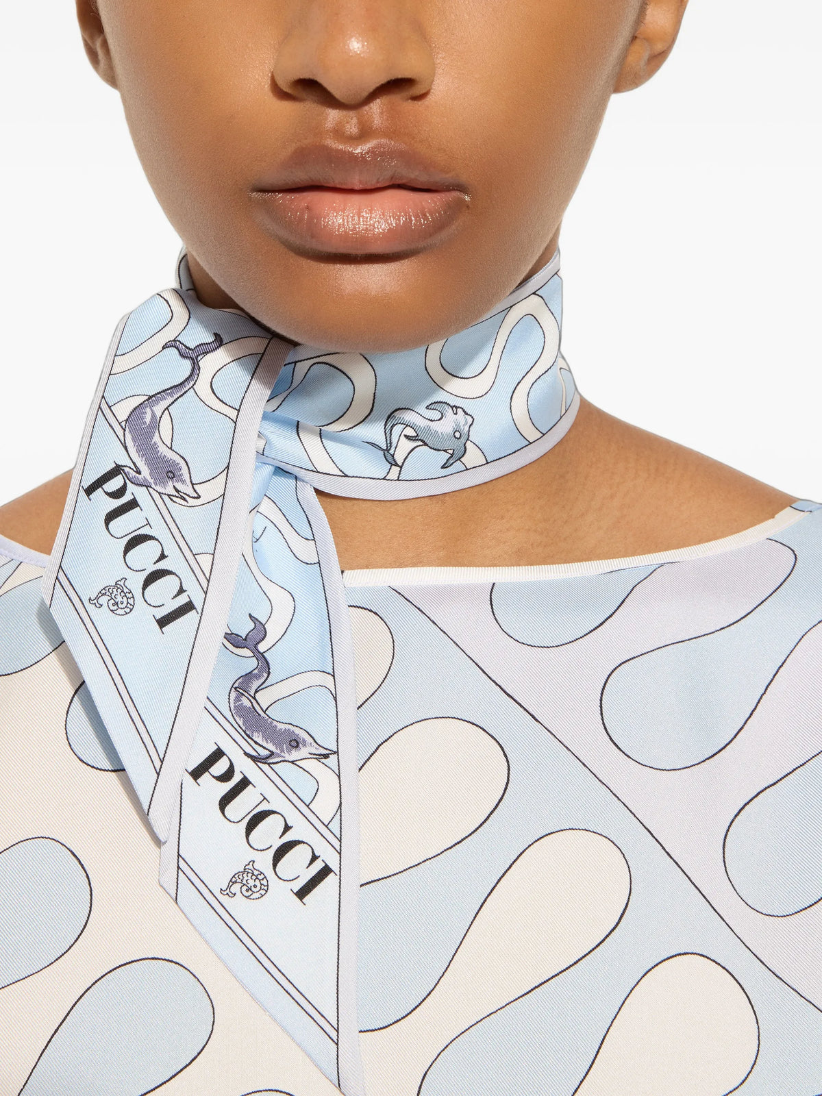mixed-print silk bandeau