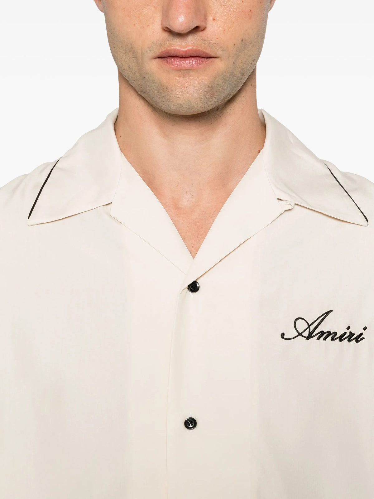 graphic-patch camp-collar shirt