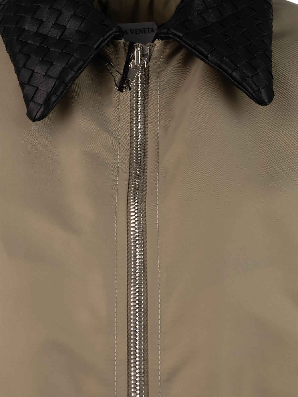 Intrecciato-collar bomber jacket