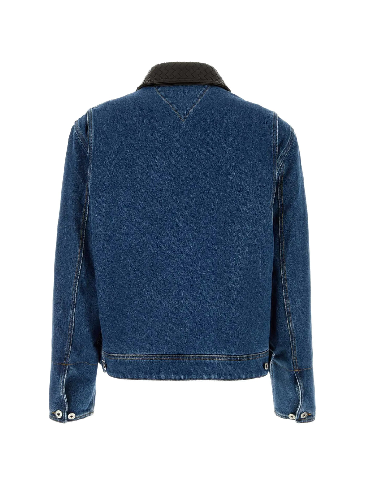 Intrecciato-collar zip-fastening denim jacket