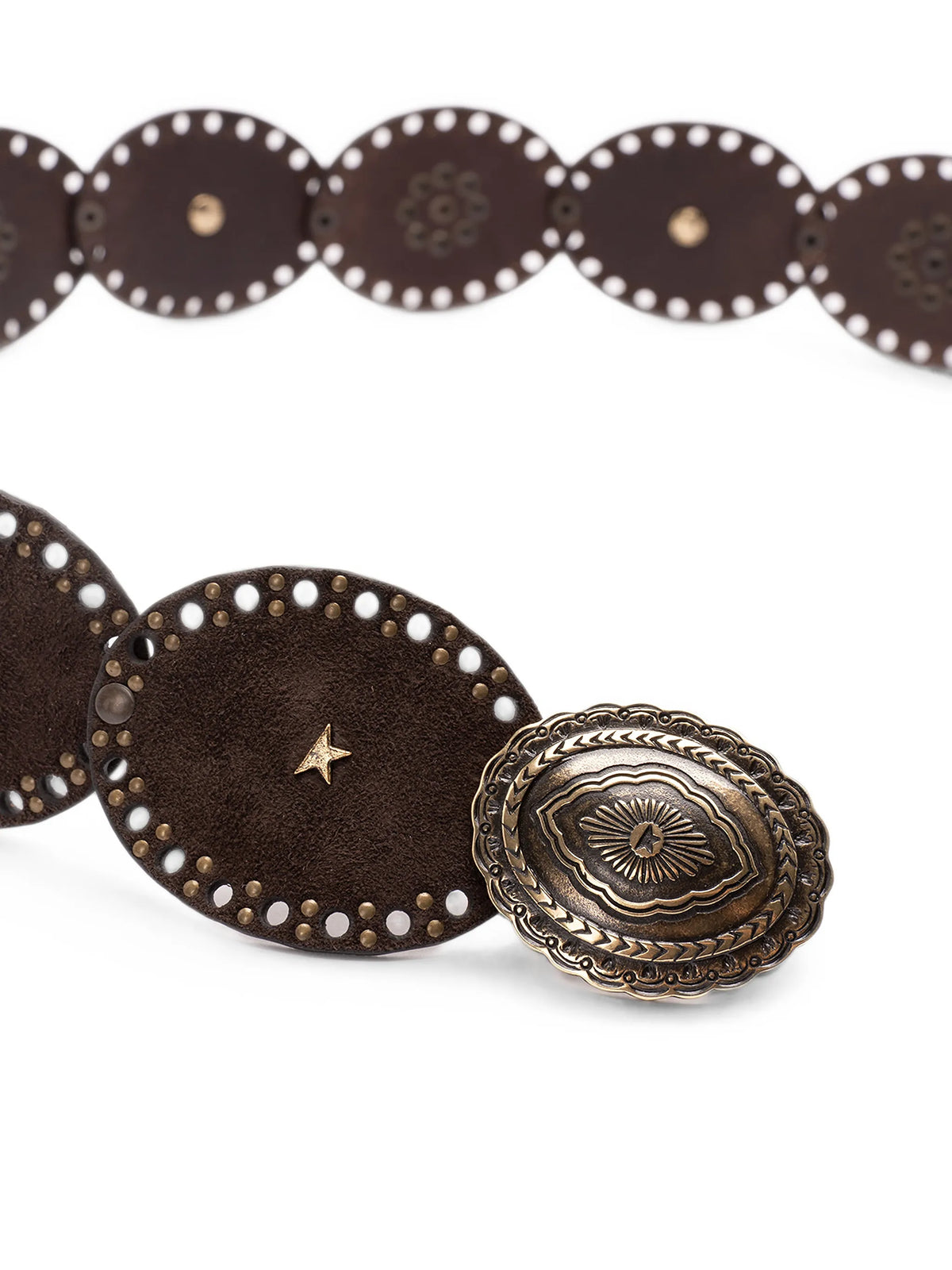 oval belt in washed suede leather with studs