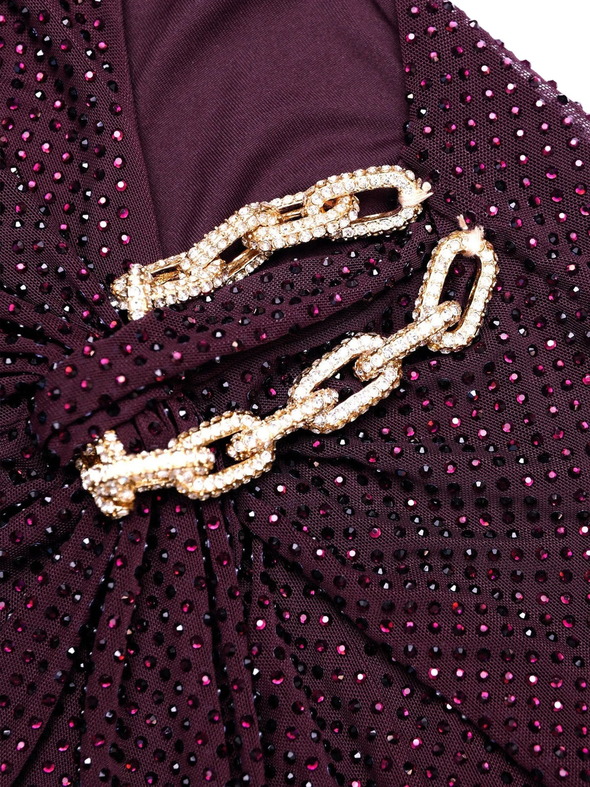 rhinestone-embellished chain-detail gown