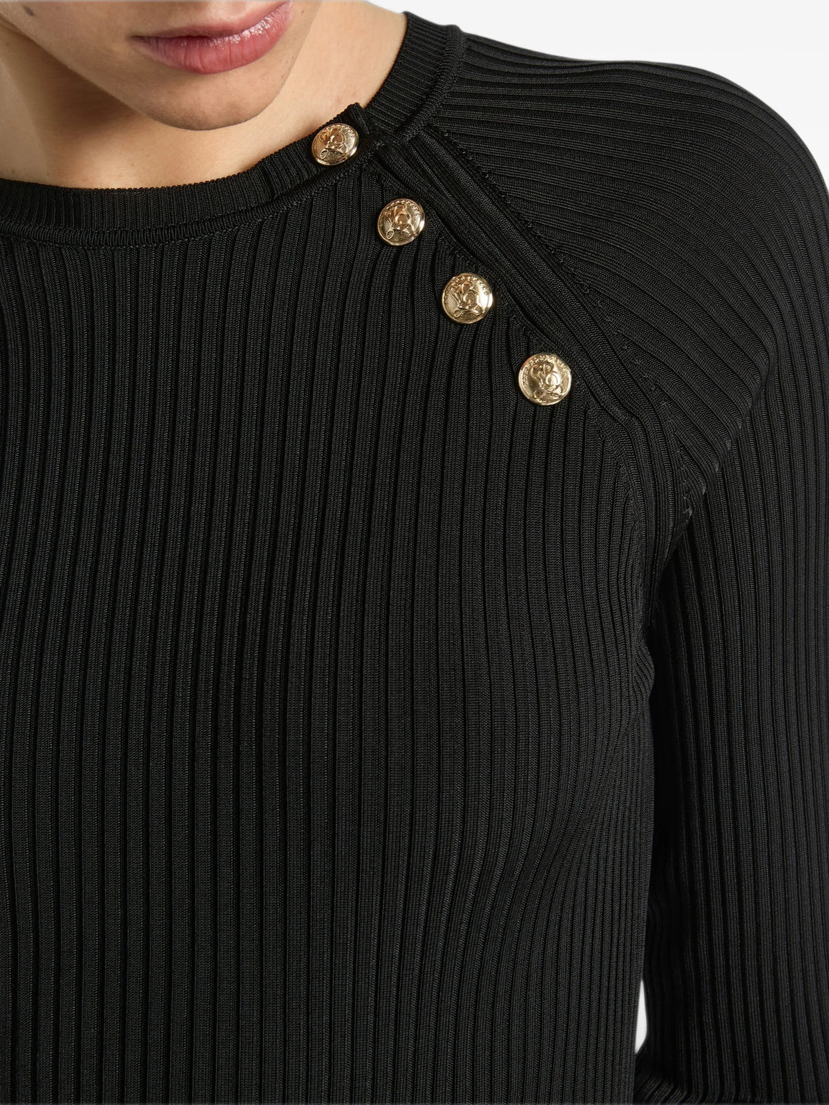 button-embellished ribbed-knit sweater
