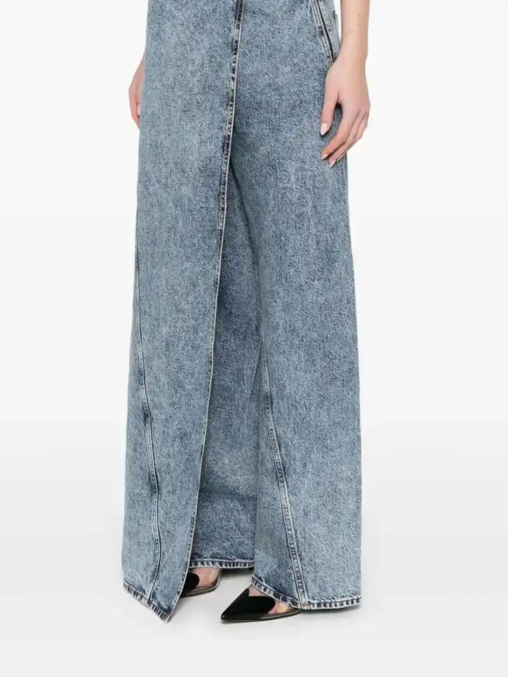 wrap wide-leg jeans