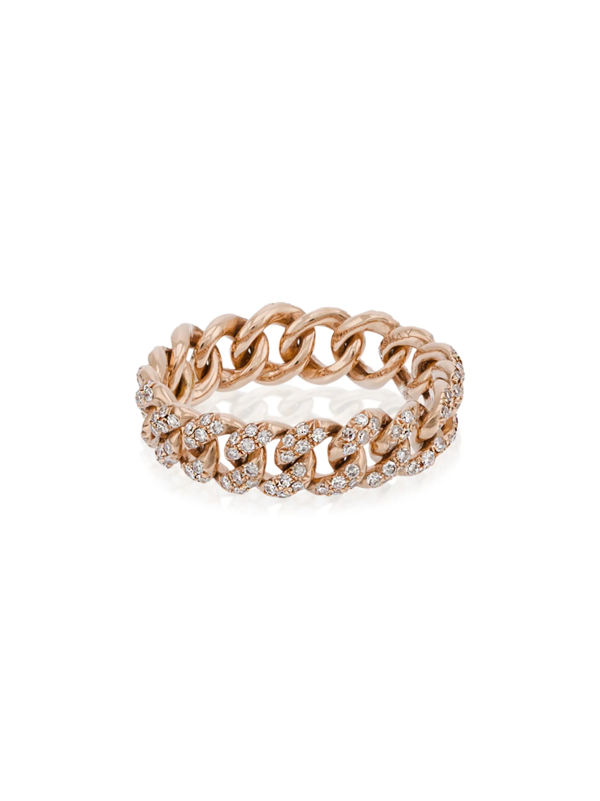 18K rolse gold essential diamond chain link ring