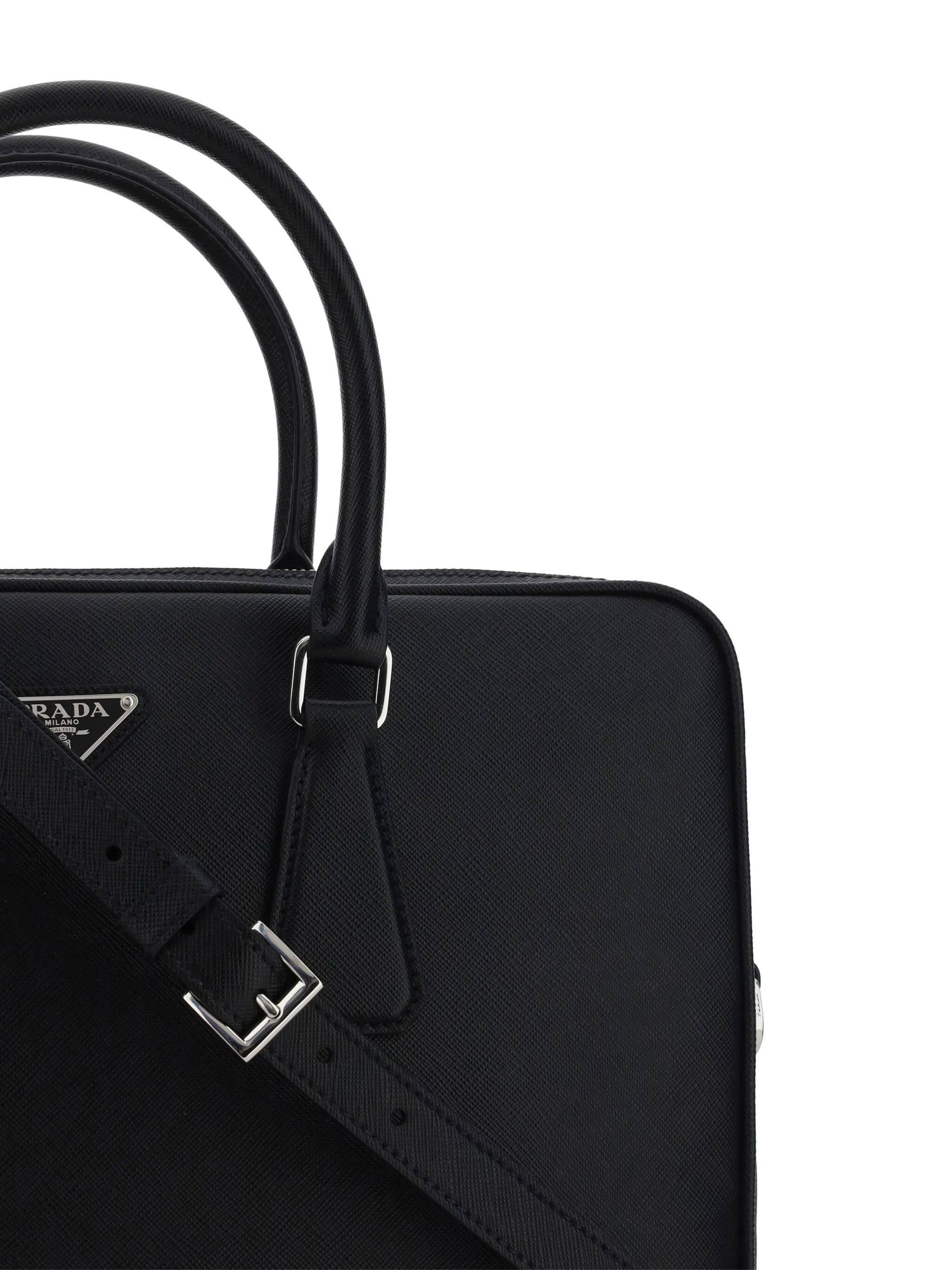 triangle-logo leather briefcase