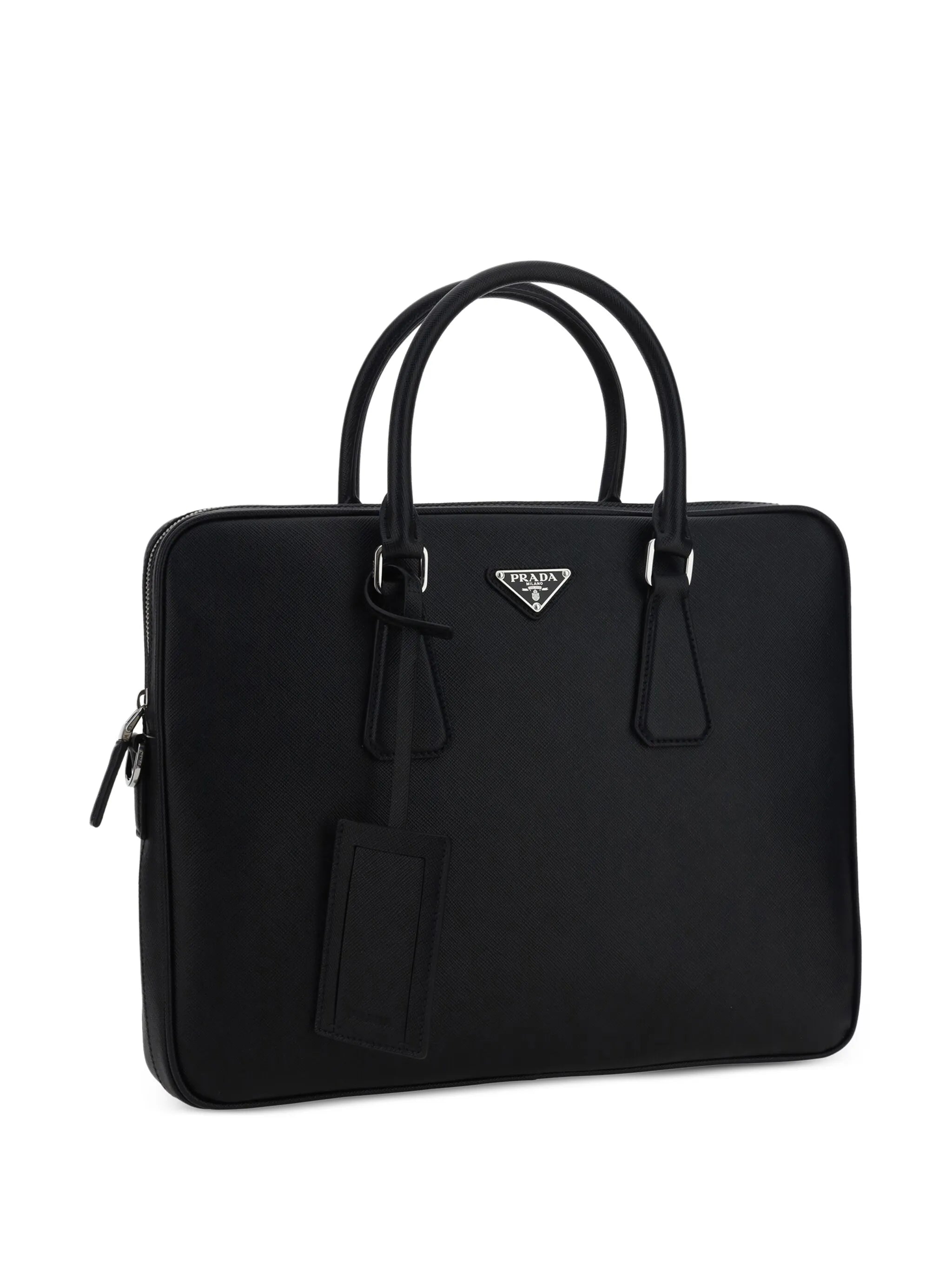 triangle-logo leather briefcase