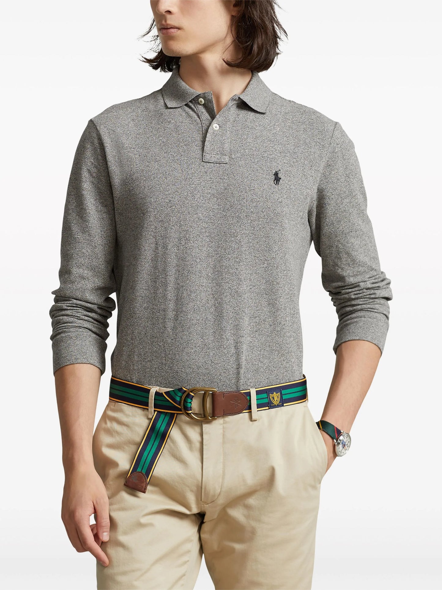 logo embroidered long-sleeve polo shirt