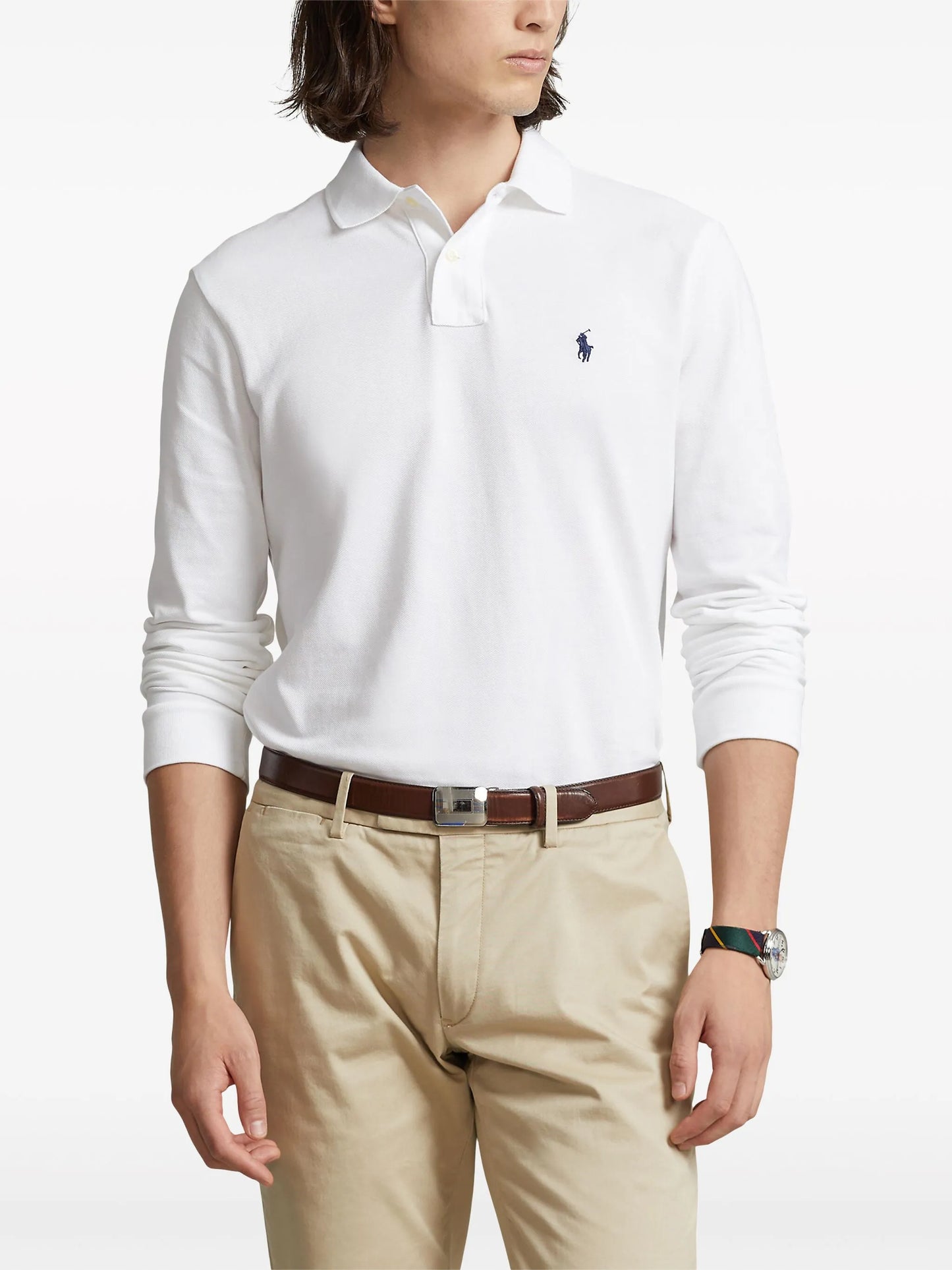 logo embroidered long-sleeve polo shirt
