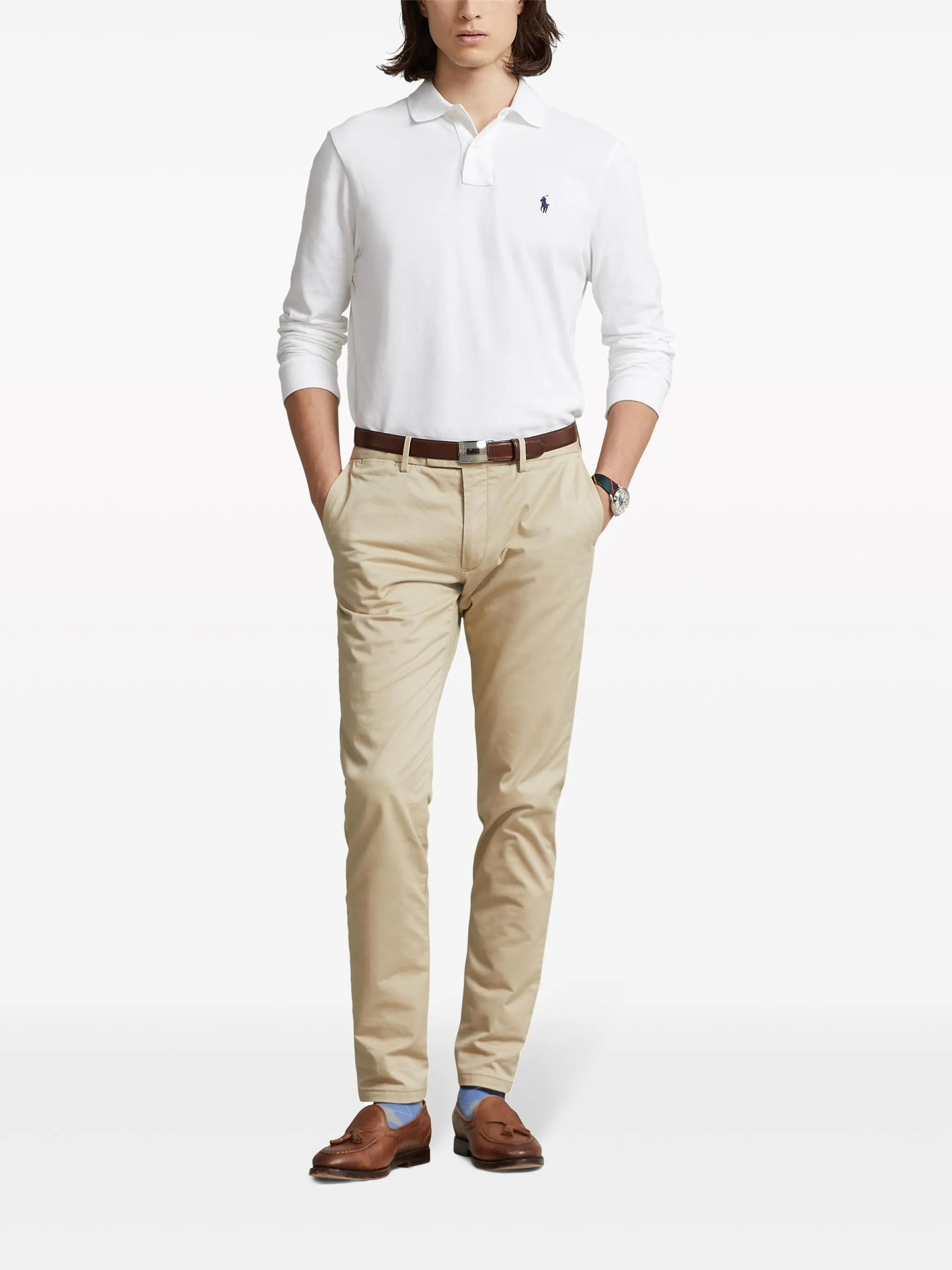 logo embroidered long-sleeve polo shirt