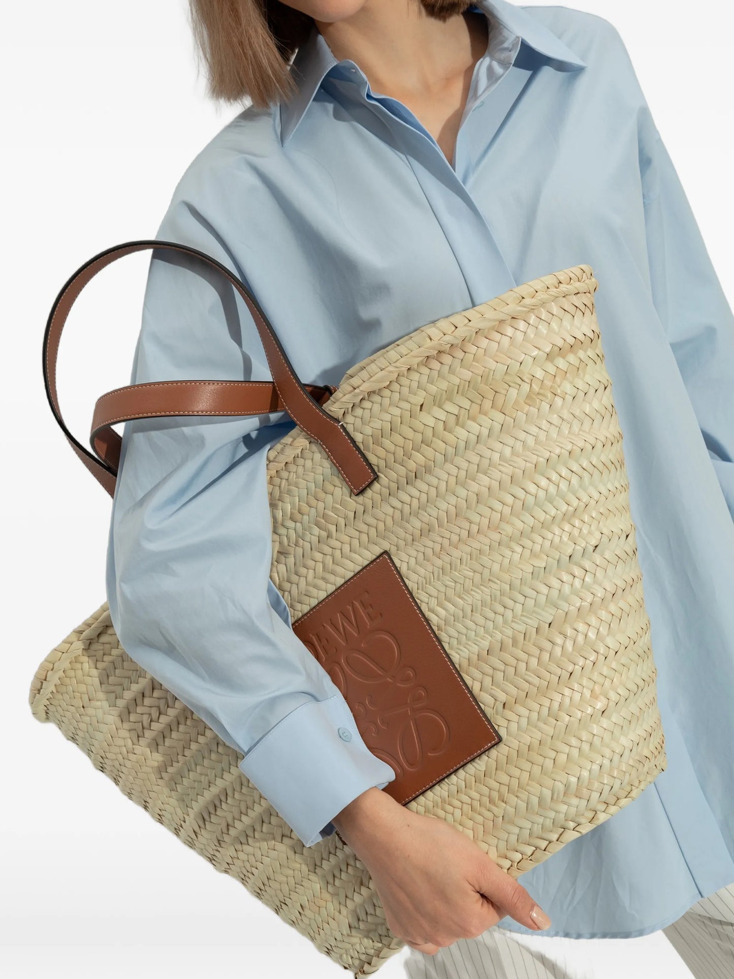 large logo raffia basket bag