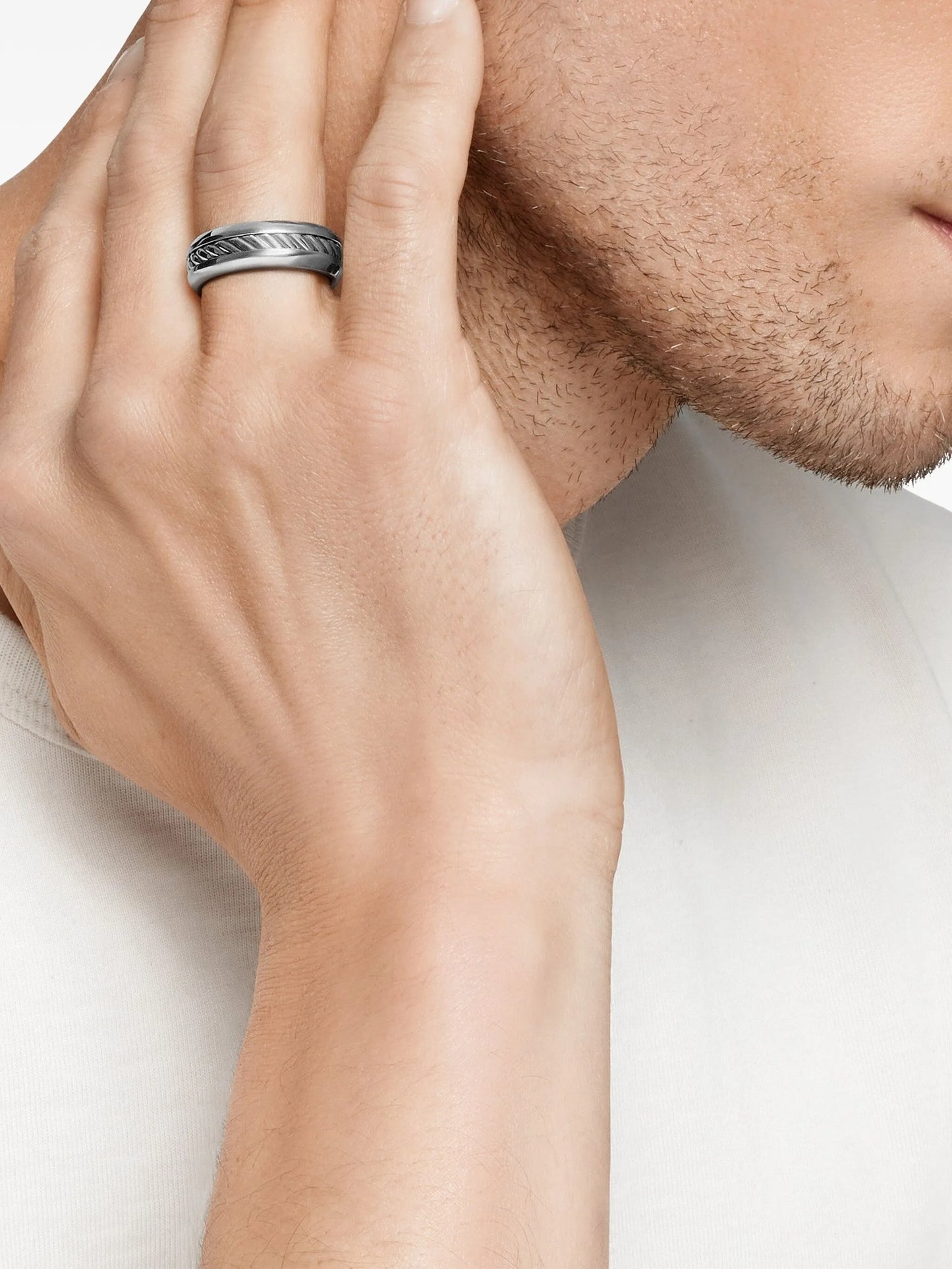 sterling silver Cable Inset band ring (8mm)