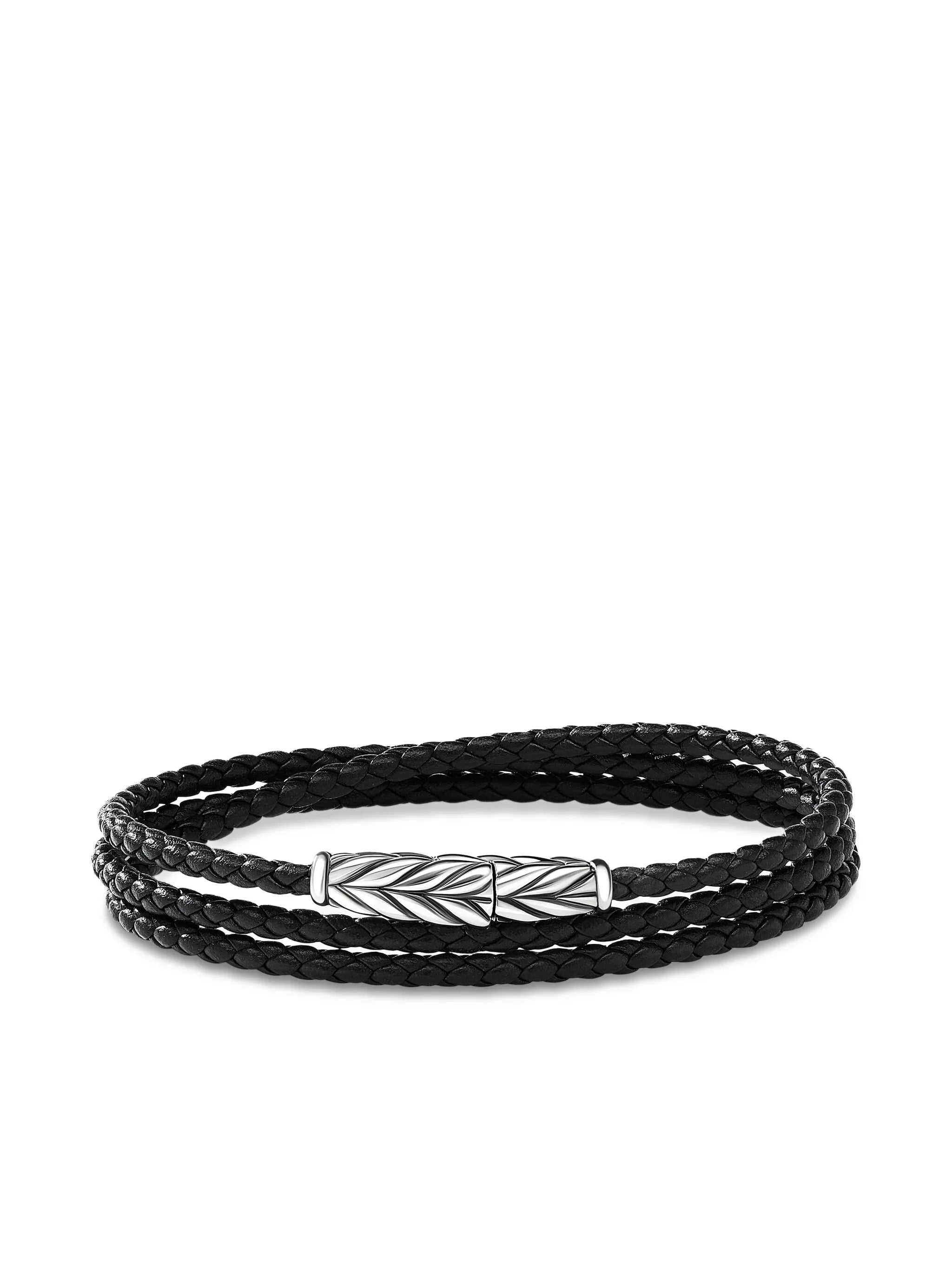 sterling silver Chevron Triple Wrap leather bracelet (3mm)
