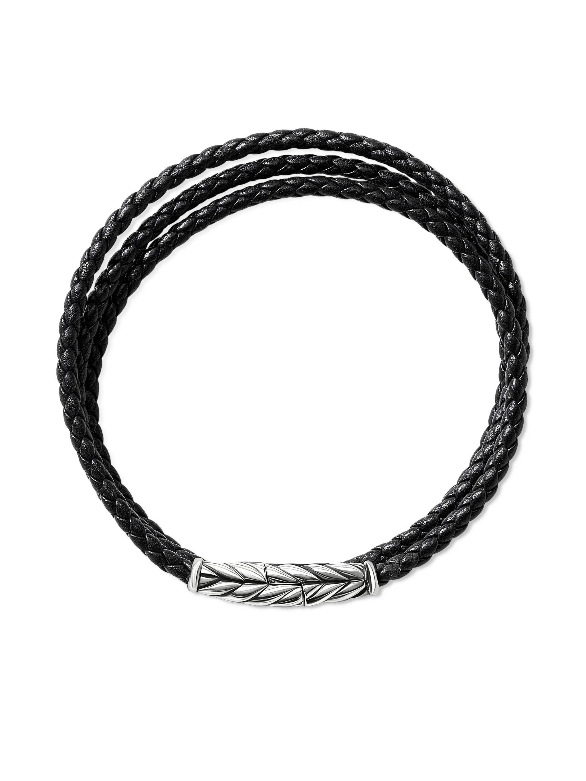 sterling silver Chevron Triple Wrap leather bracelet (3mm)