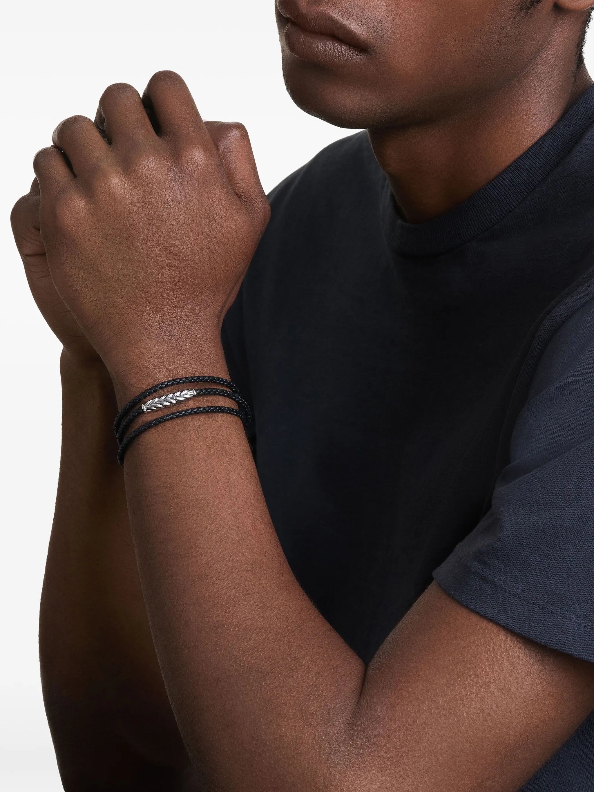 sterling silver Chevron Triple Wrap leather bracelet (3mm)