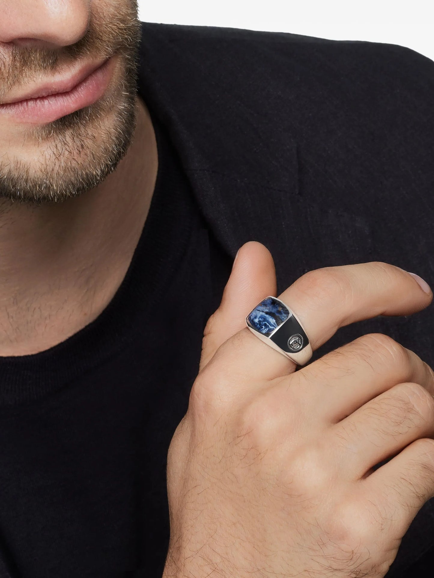 sterling silver Exotic Stone pietersite signet ring (14mm)