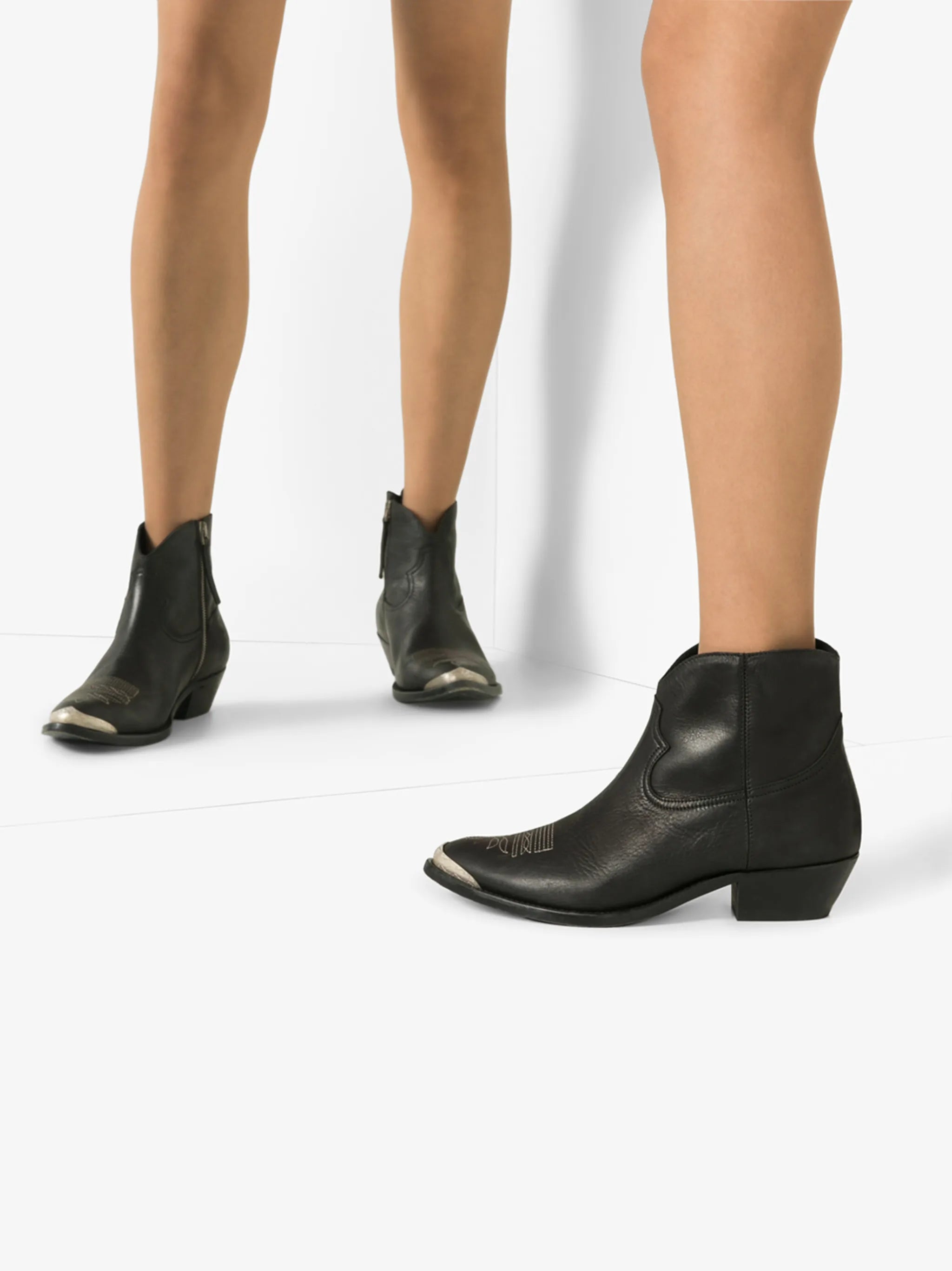 Young leather cowboy ankle boots