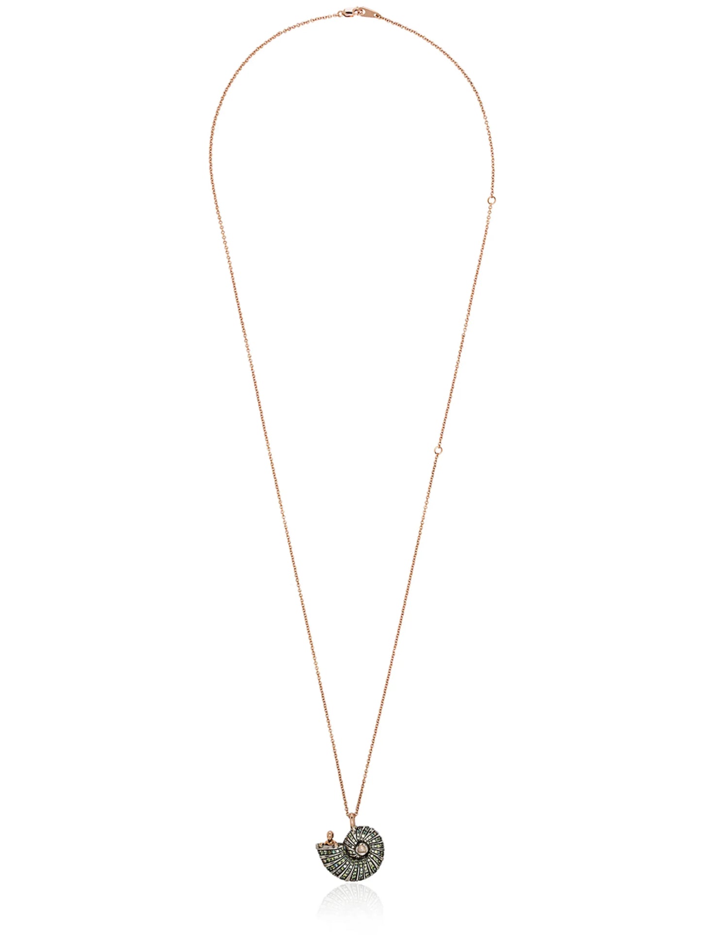 18kt rose gold diamond and sapphire shell pendant