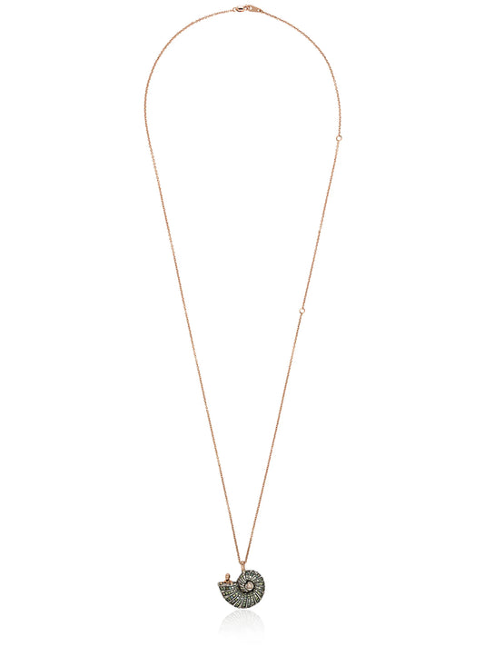 18kt rose gold diamond and sapphire shell pendant