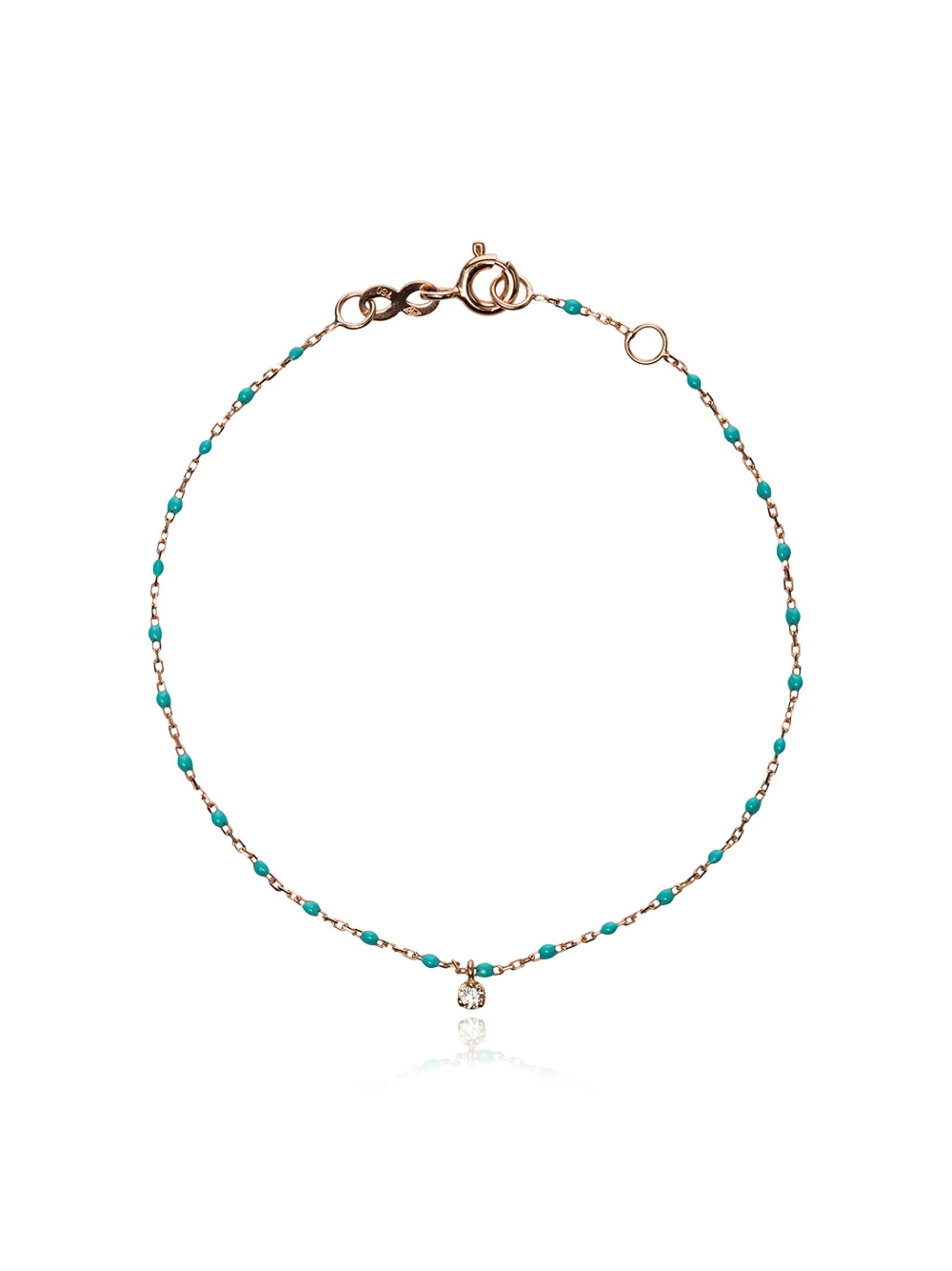 18kt rose gold turquoise beaded single diamond bracelet