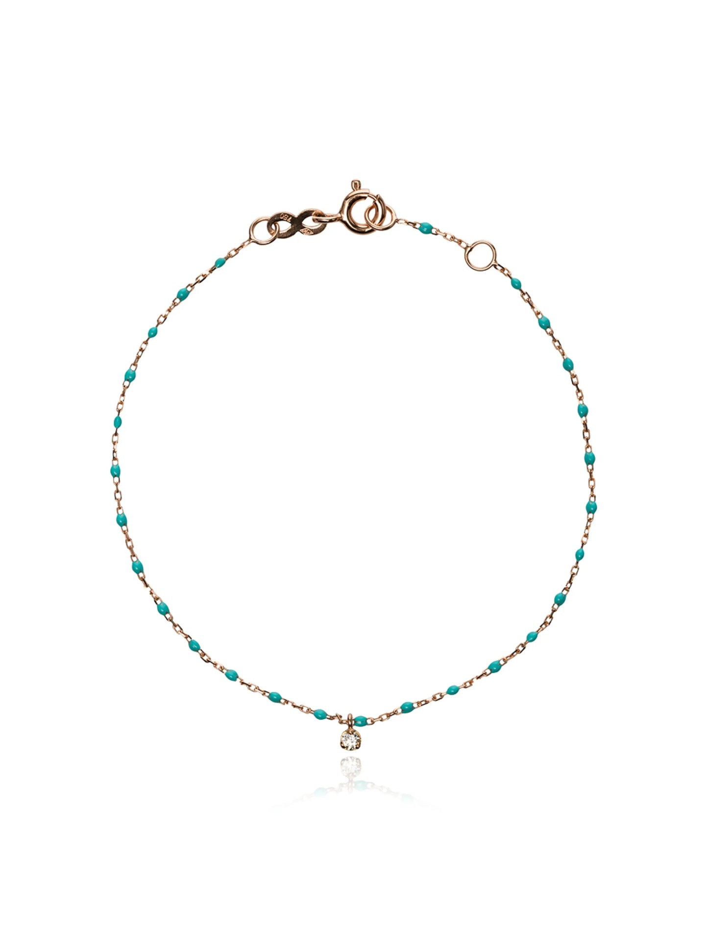 18kt rose gold turquoise beaded single diamond bracelet