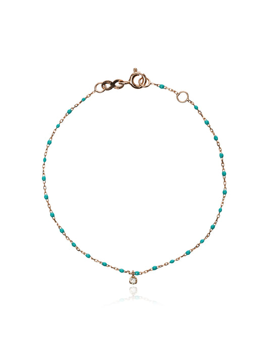 18kt rose gold turquoise beaded single diamond bracelet